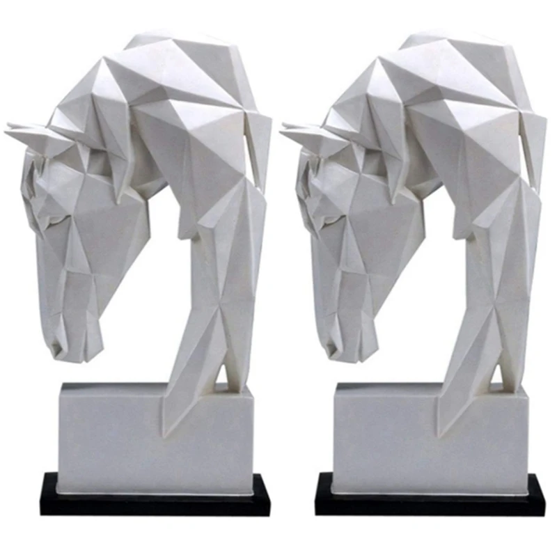 

2 Pcs Horse Head Ornaments Animal Home Decoration Nordic Geometric Crafts Furnishings Living Room Desk Decor, S & L