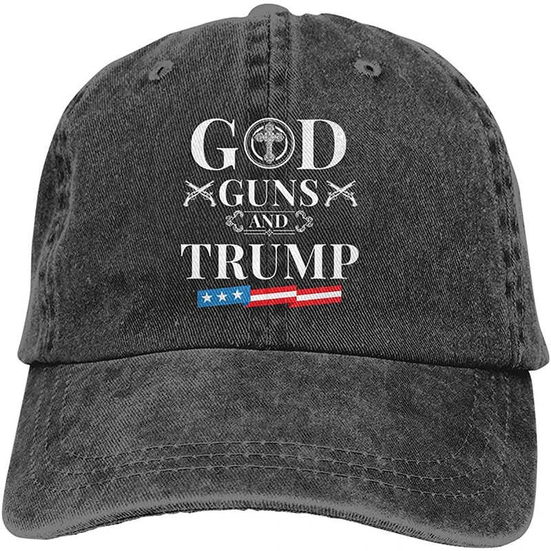 

God Guns and Tru-mp Unisex Adjustable Classic Baseball Cap Washed Cowboy Hat Retro Denim Cap