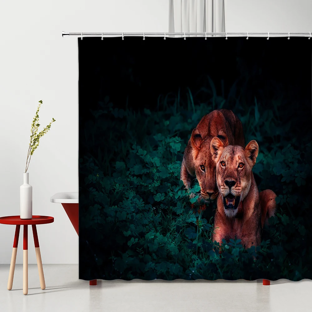 

Little Lion Shower Curtain Cute Africa Wild Animal Washable Bathroom Decor Bathtub Screen Home Supplies With Hook Bath Curtains