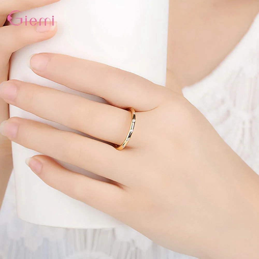 

Simple Classic 925 Sterling Silver Cubic Zirconia Circle Ring for Women Female Rhinestone Fashion Trendy Jewelry