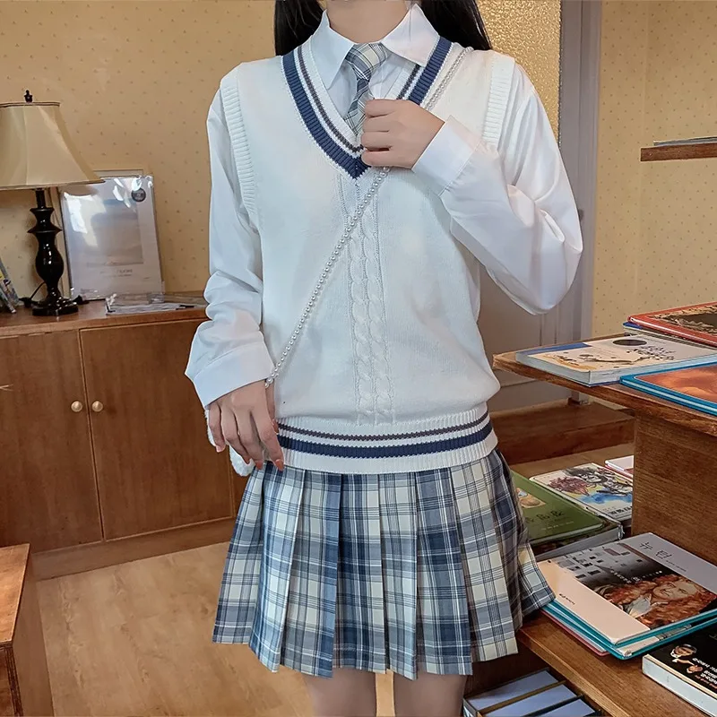 Spring Autumn JK Uniform Japanese College Style Students Vest School Girl Long Sleeve V-neck Knitted Sweater Pullovers | Тематическая