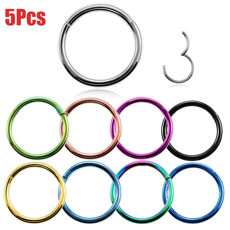 

5Pcs Titanium Nose Rings Septum Piercing Clicker Nose Hoops Piercings Hinged Segment Rings Helix Piercing Unisex Body Jewelry