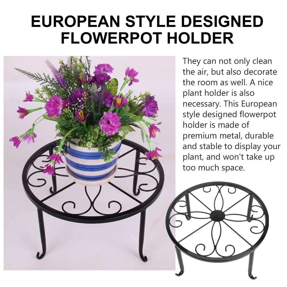 

Indoor Outdoor Plant Stand Metal Flowerpot Stand Round Iron Plant Pot Holder 24x24x13cm (White)