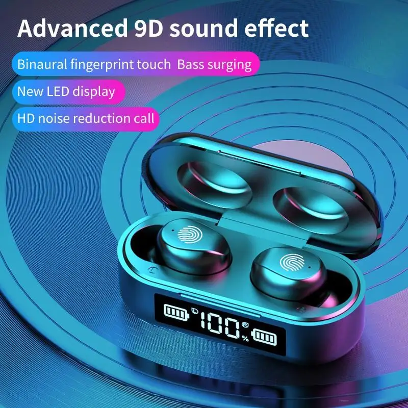 

NEW2022 2022 New TWS 9D Surround Sound HiFi Bluetooth Earphone Wireless Earbuds Stereo Headset Sport Earpod Noise Reduction F9-6
