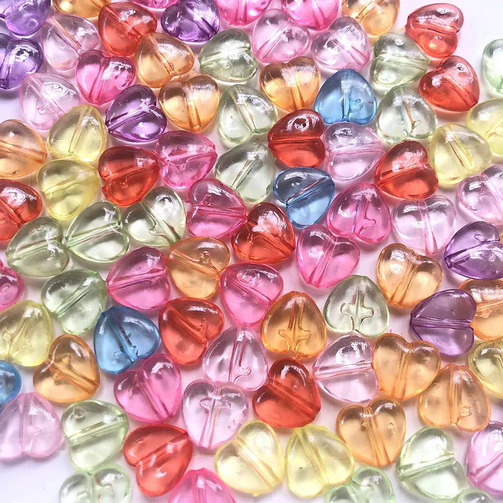 

100pcs/lot Transparent Colorful Love Heart Shape Acrylic Beads Loose Spacer Beads For DIY Jewelry Making Necklace Bracelet