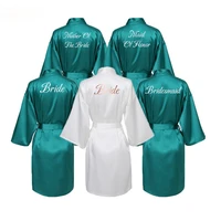 satin silk bride robe women wedding robe bridesmaid bride dressing gown bridal bathrobe slippers gold print green robe