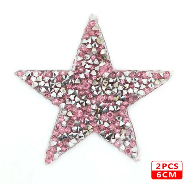 6cm Pink 2pcs Стразы со звездами, смешанные размеры, нашивки, нашивки с вышивкой, термо-Стикеры для одежды, 5 видов цветов, блестки, нашивки для одежды, сделай сам - Цвет: 6cm Pink 2pcs