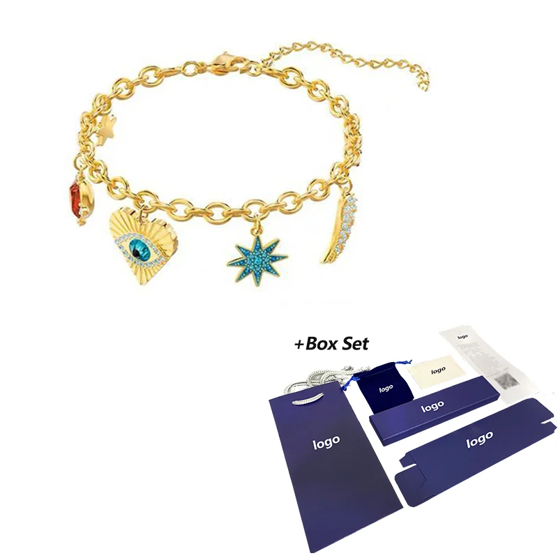 

Fashion Jewelry SWALUCKY GODDESS CHARM Bracelet Element Demon Eye Pattern Multi Pendant Bracelet Crystal Ladies Premium Gift