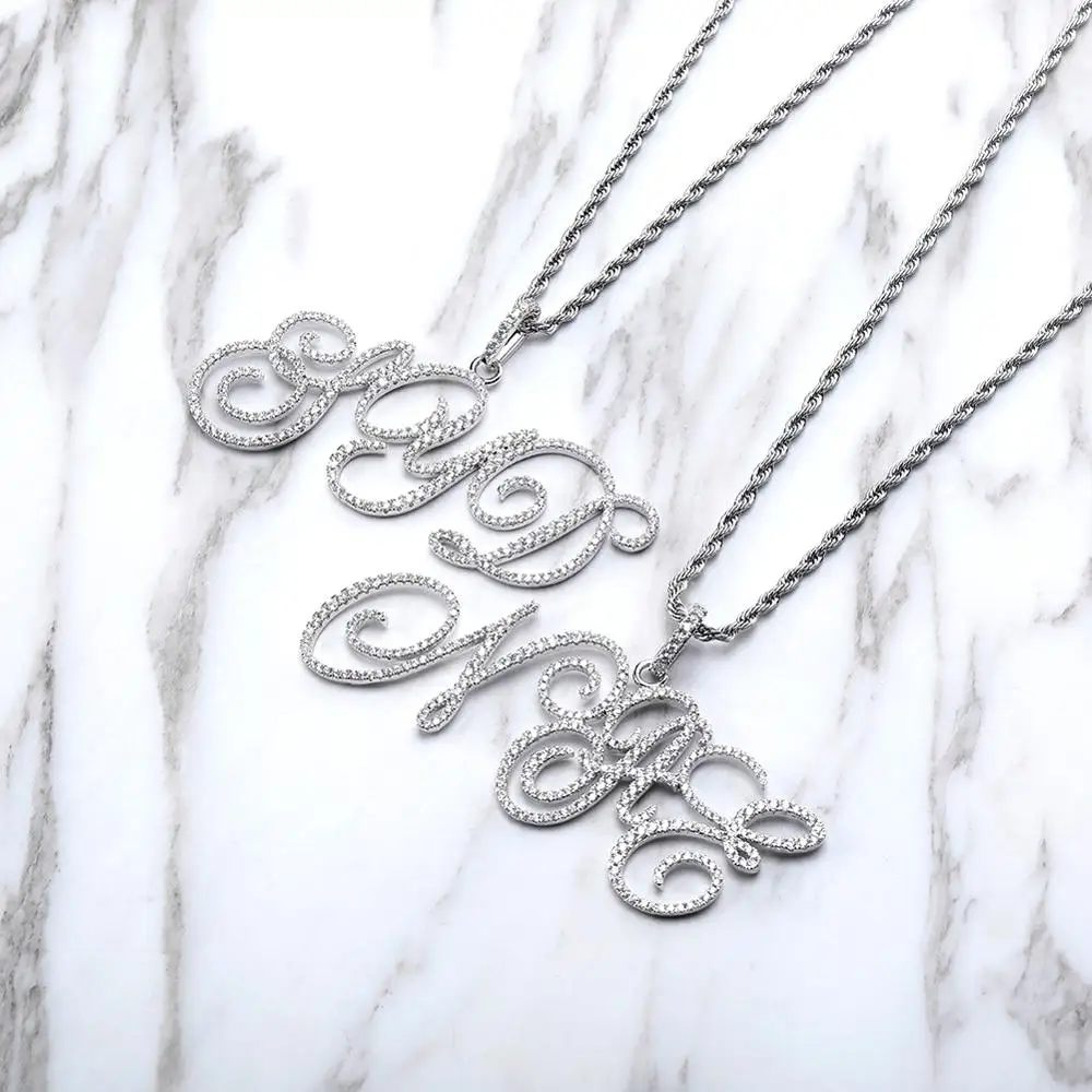 GUCY New A-Z Custom Name Cursive Letters Pendant With 4mm Tennis Chain Necklace Gold Silver Color Women/Men's Hip Hop Jewelry |