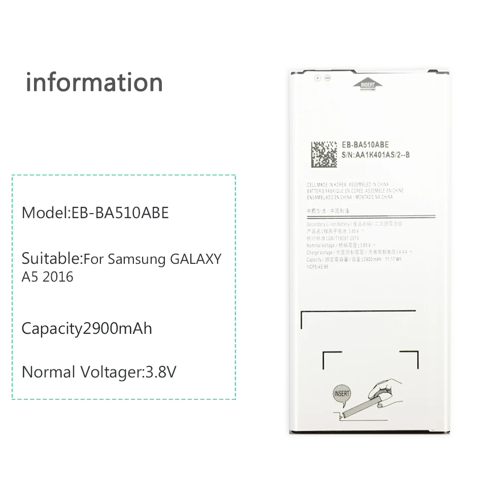 Мобильный телефон Батарея для Samsung Galaxy A5 A510 A510F A5100 A510M A510FD A510K A510S Батарея EB-BA510ABE 2900 мА-ч