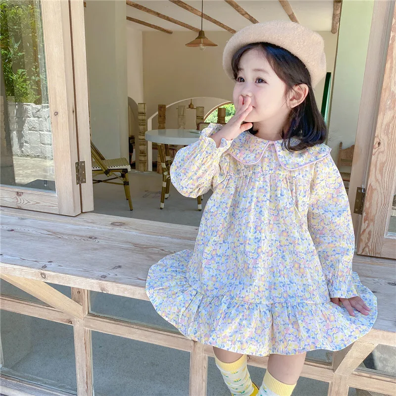 

Charming Floral Girls Kids Dress Spring Summer Baby Tops Bottoming Children Clothes Special Occasion Long Sleeve High Quality