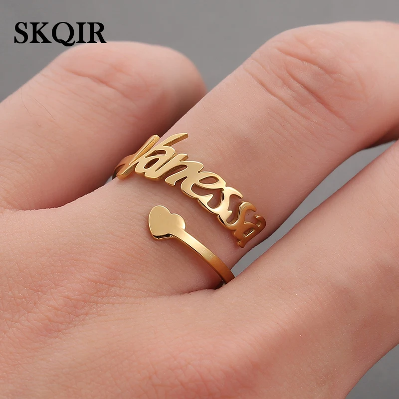 

SKQIR Personalized Stainless Steel Name Ring Custom Letter Name Heart Rings Women Family Jewelry Accessories Gifts Dropshipping
