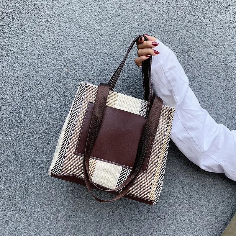 

Large Women'S Weave Tote Bag 2021 Designer Creative Office Handbag Big Retro Fashion Female Shoulder Bag With Short Handles