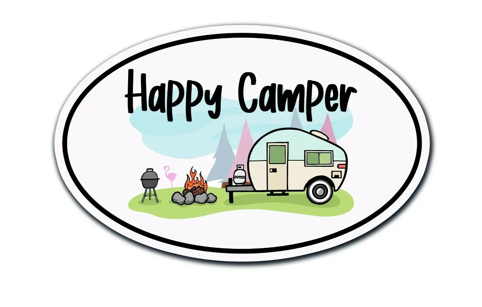 

Happy Camper Sticker RV Trailer Retro Laptop Car Vehicle Window Bumper Decal