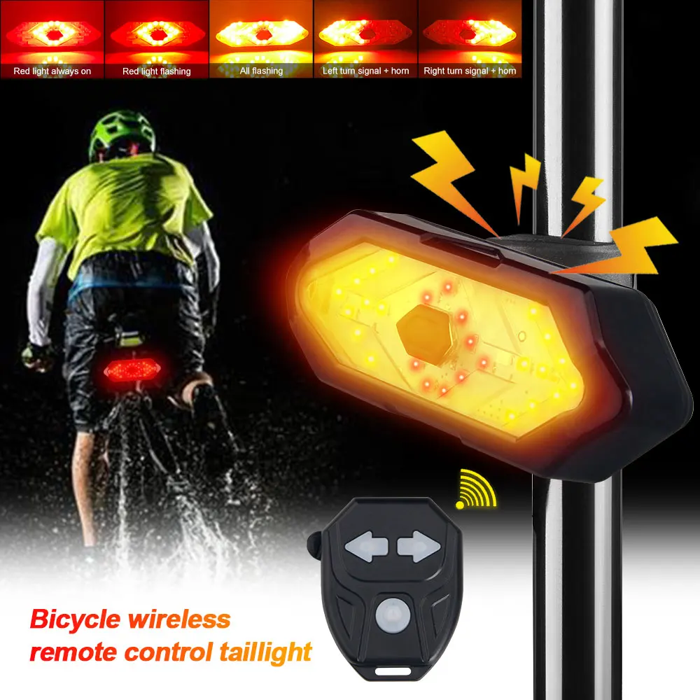 

Smart USB Bike Rear Lamp Wireless Remote Contro Bicycel Safety Warning Taillight Turning Singal LED Light with Horn Function