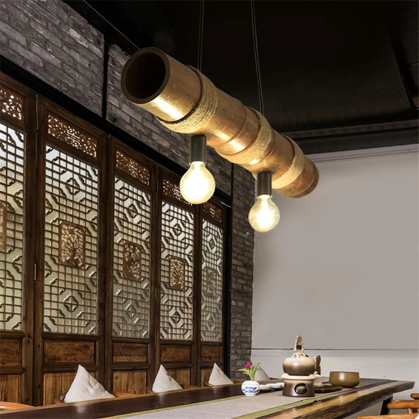 Лофт деревенская Подвесная лампа под бамбук гостиная бамбуковая пеньковая
