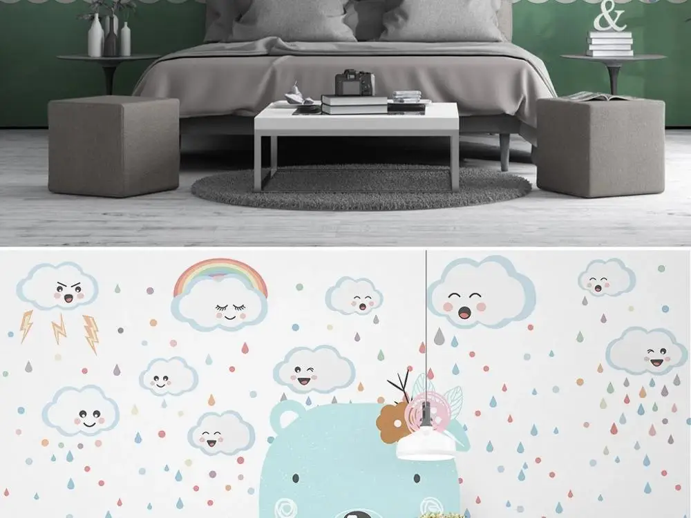 Большие настенные 3D обои на заказ мультяшный мир дождь облако милая детская