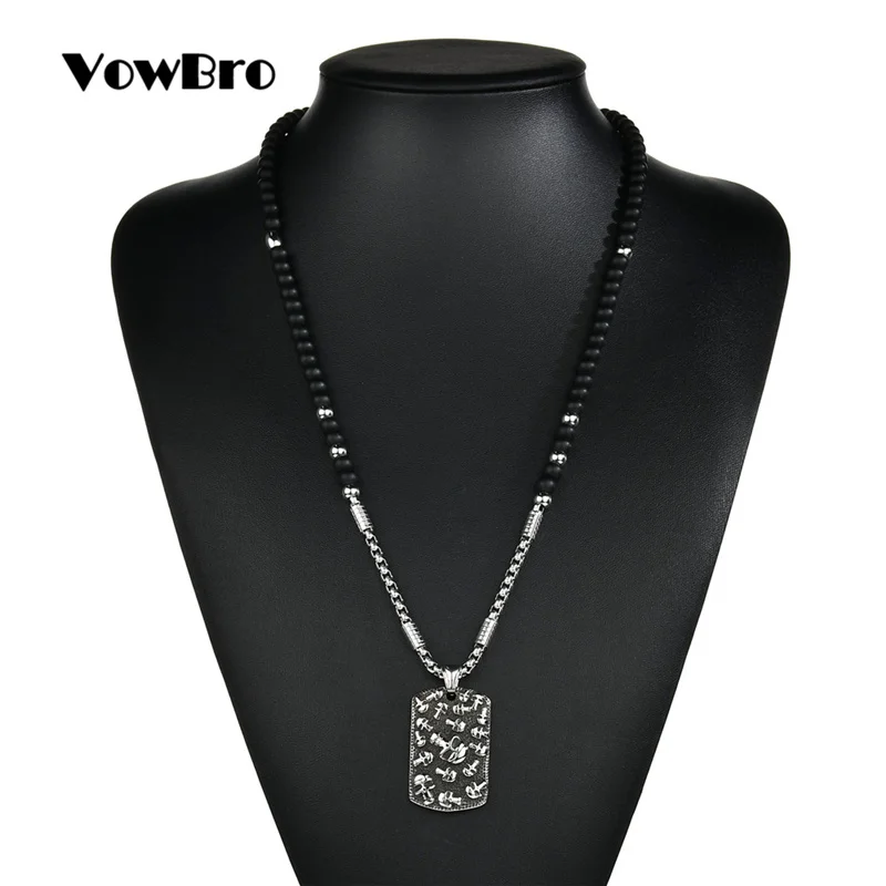 VowBro Для мужчин бусы четки подвеской в виде черепа Цепочки и ожерелья мужской