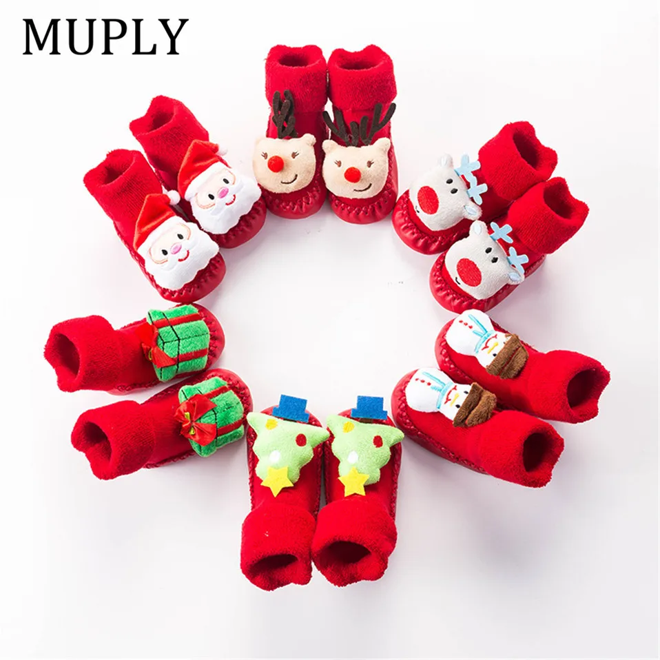 Children's Christmas Doll Baby Socks Newborn Keep Warm Elk Kids Socks Infant Toddler Non-Slip Baby Sokken For 0-18 Months Sox