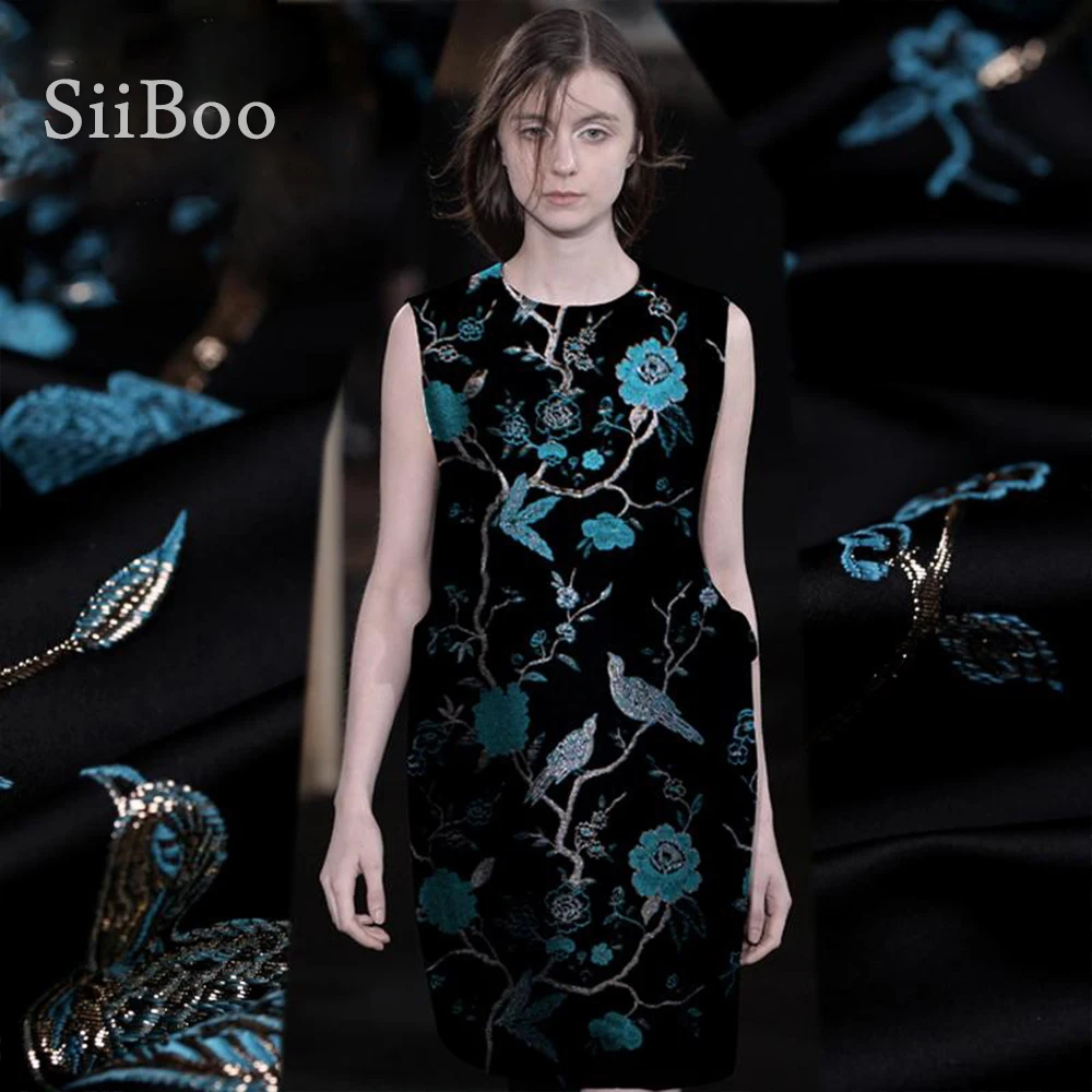 Американский стиль синий золотой цветочный жаккард парча ткань золотая нить