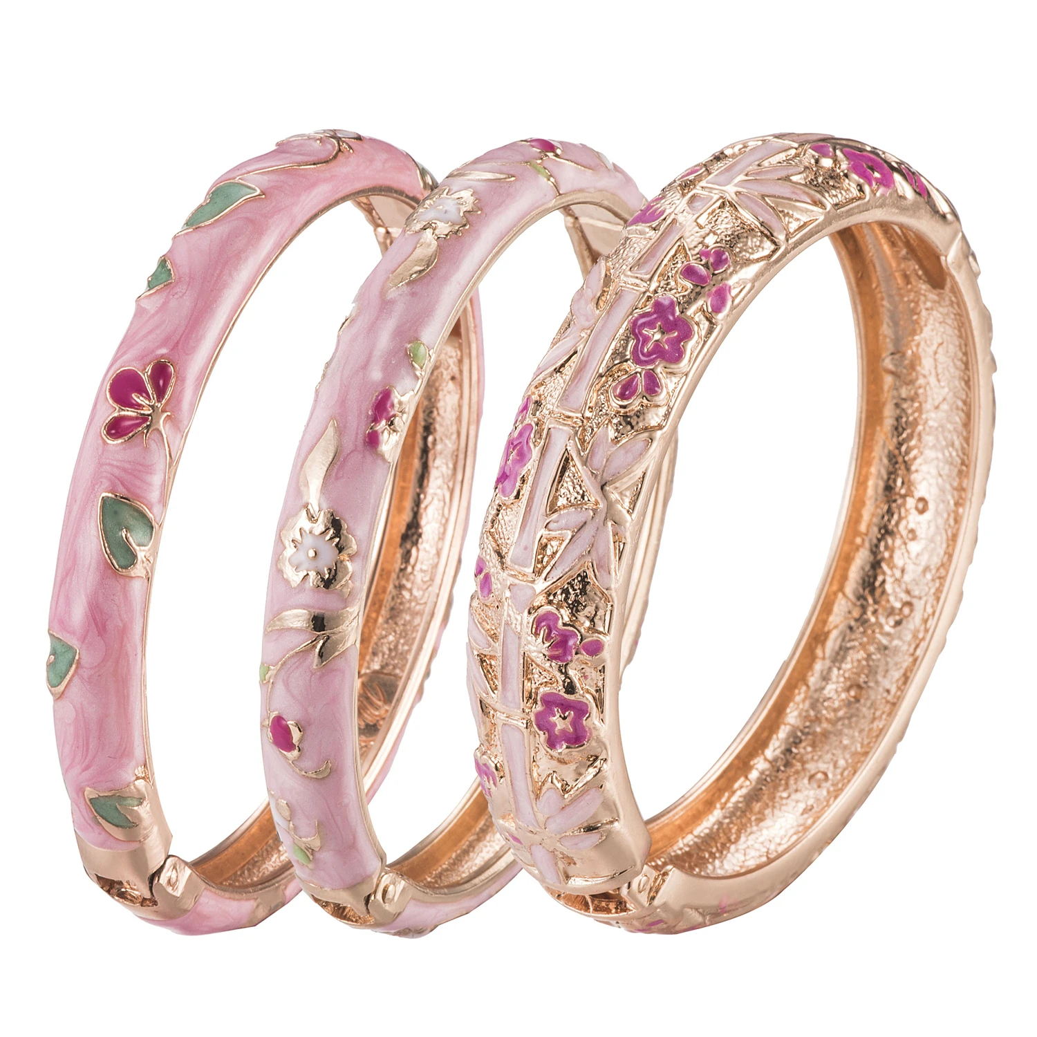 

UJOY Gold Tone Bracelet Bangle Hinge Enamel Pink Rose Vintage Women's Birthday Gift 55C34