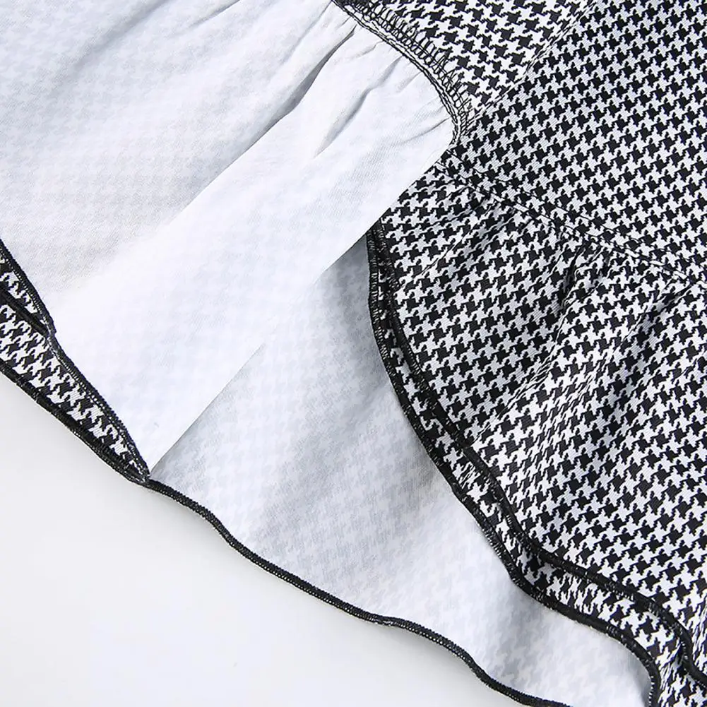 

Fashion Women Mid Rise Houndstooth Print Ruffle Hem Bowknot Irregular Mini Skirt