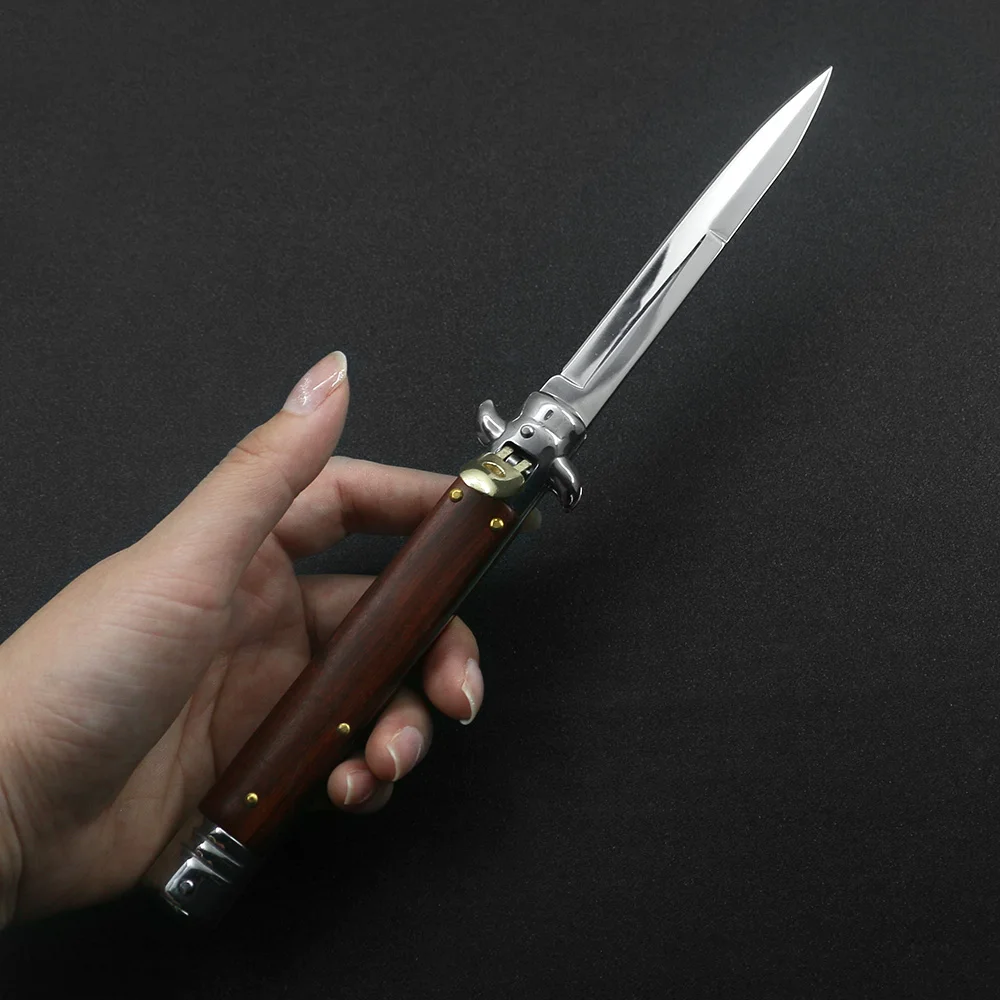 

SF B053 Portable AKC Hunting Self-Defense Pocket Knife 440 Mirror Light Blade Color Wooden HandleOutdoor Multi-Function Tool