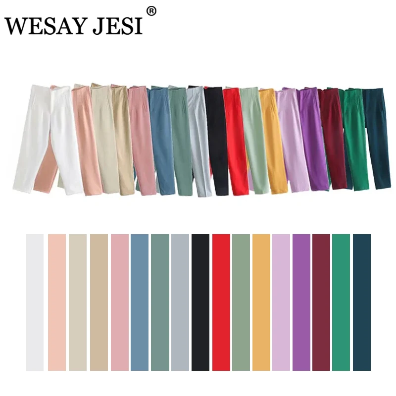 

WESAY JESI Za Women' Pants Blue Green High Waist Woman Trousers Autumn Fashion Streetwear Office Casual Beige Black Baggy Pants