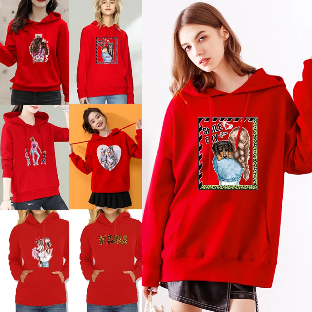 

Mom Pattern Printed Hoodies Sweatshirts Women Long Sleeve Autumn Loose All-match Pullovers Pockets Sweatshirt Trend Streetwear