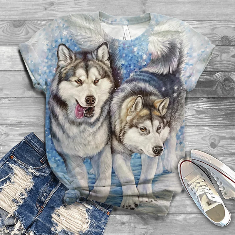 

3D Wolf Print Custom T-shirt Fashion Casual Women's Summer Short Sleeve Tshirt Women Street Outdoor Comfortable Woman Clothes XL