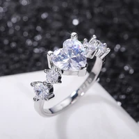 fashion heart rhinestones zircon rings for women accessories statement engagement wedding band cute women rings