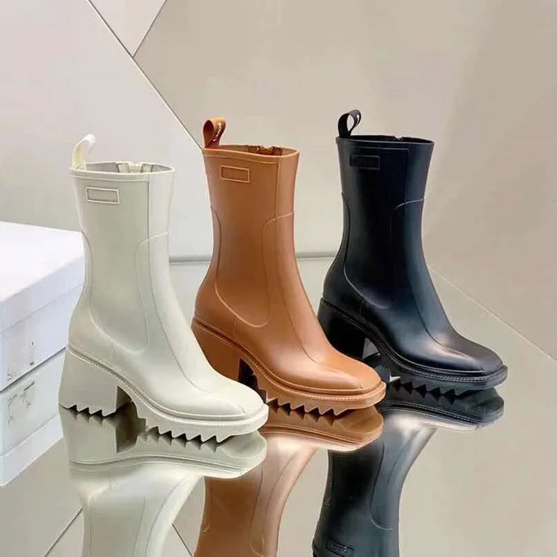 

Autumn Long boots Chunky high heel elastic mid calf boots fashion all-match motorcycle middle tube Martin boots women booties