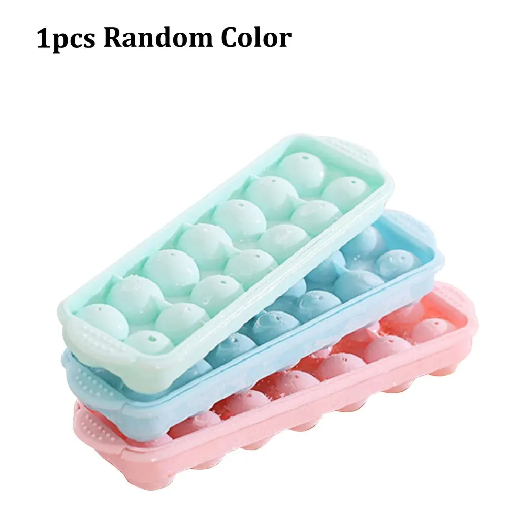 

14 Holes Round Balls Ice Mold Plastic Tray Ice Hockey Grid Making Box Molds With Cover Color Random Ice Mold