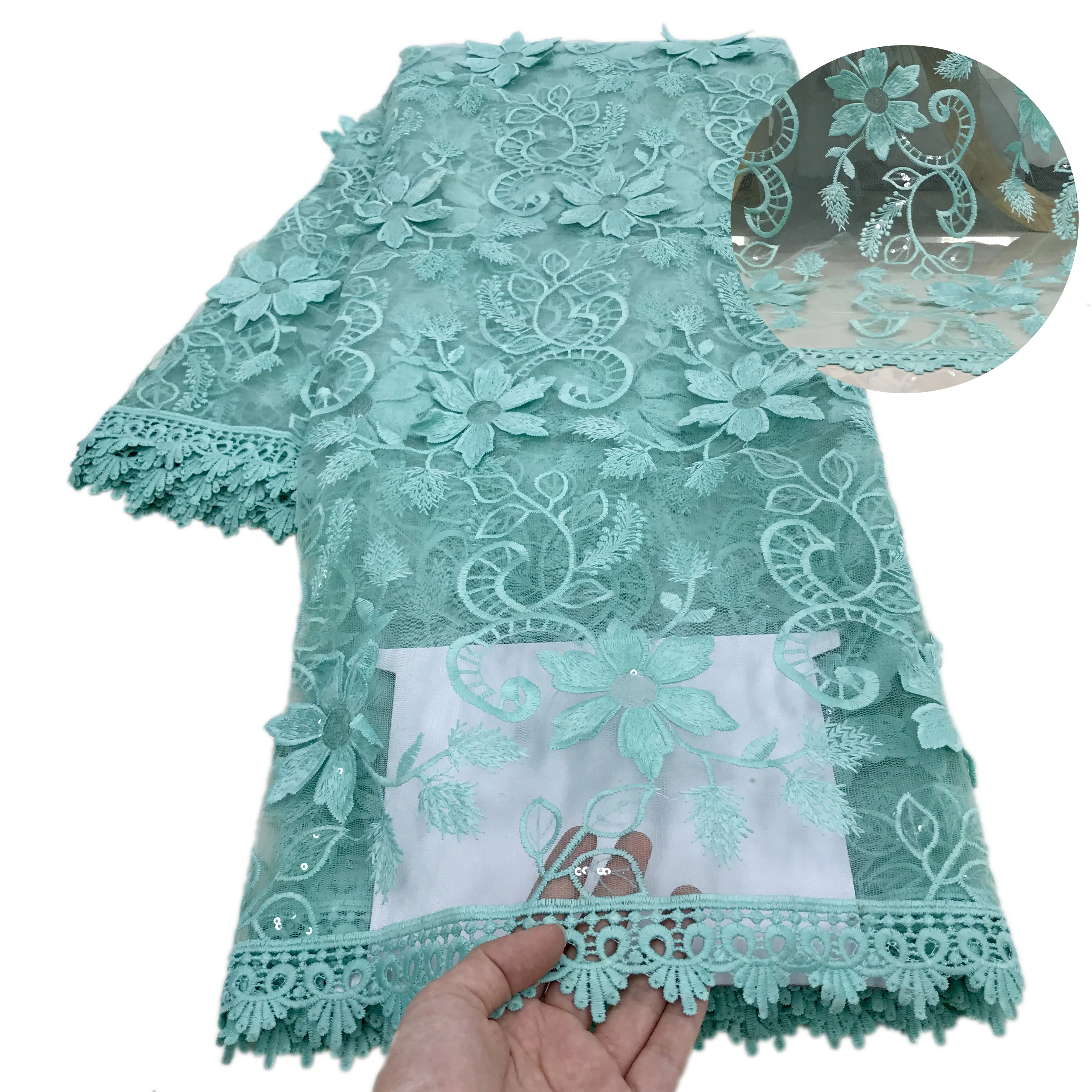 3D цветок Французский красный кружево нигерийская кружевная ткань Высокое