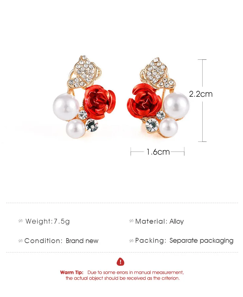 

Plant Petals Roses Bridal Golden Stud Earrings Exquisite Fashion Pearl Rose Zircon Inlaid Earrings