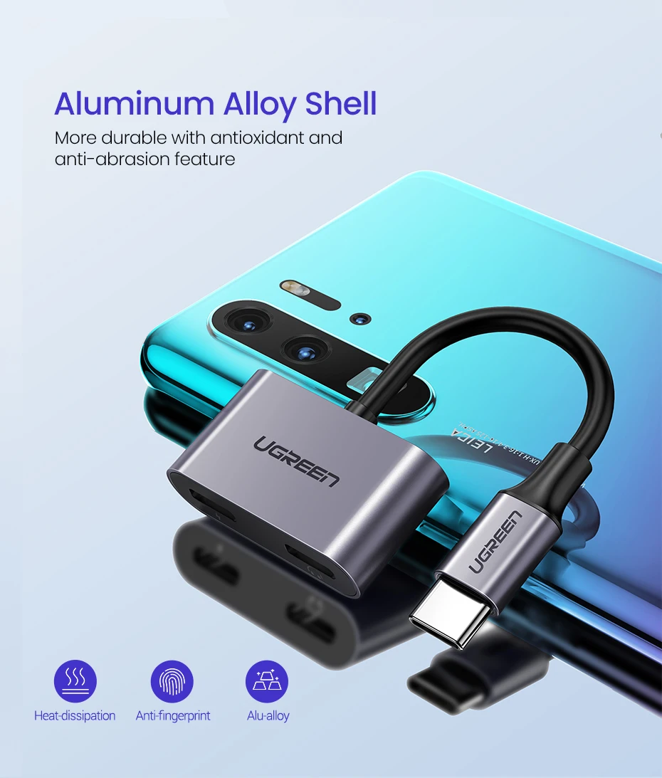 UGREEN 2 в 1 Тип C к двойной цифровой USB C аудио сплиттер под Наушники Адаптер для iPad Pro Google Pixel 2XL huawei P30 Pro Mi8