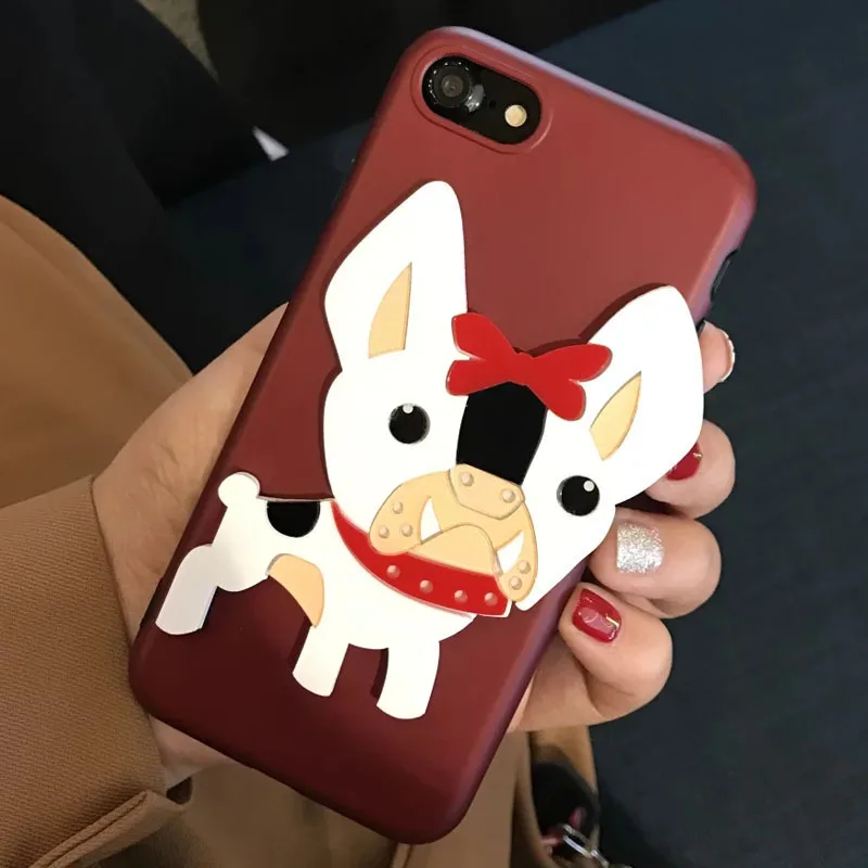 4 colors Cute Dog Case for iphone 6 6s 7 7plus 6plus TPU Bulldog 3D protective shell Acrylic fight pattern skin Pet back cover |