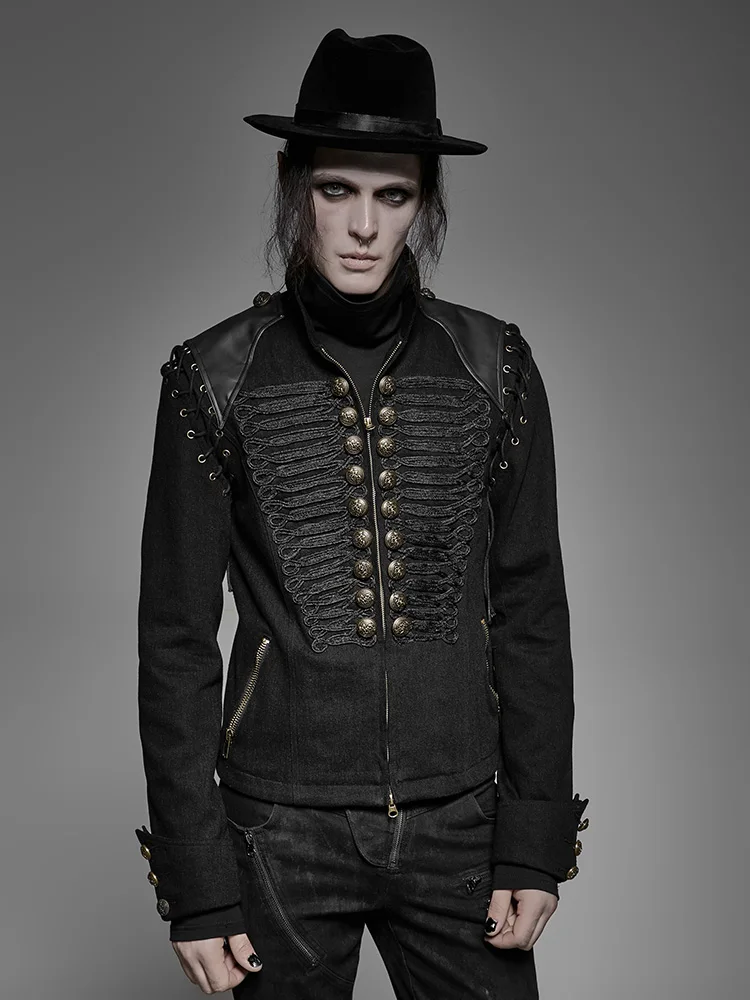 Панк RAVE стимпанк военная форма Мужская короткая куртка черная Прочная Джинсовая