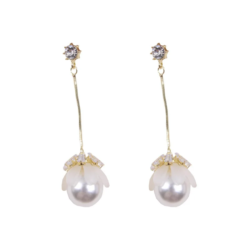 

2020 New Fashion Korean metal Pearl Drop design earrings creative long tassel fine crystal Women Drop earring jewelry