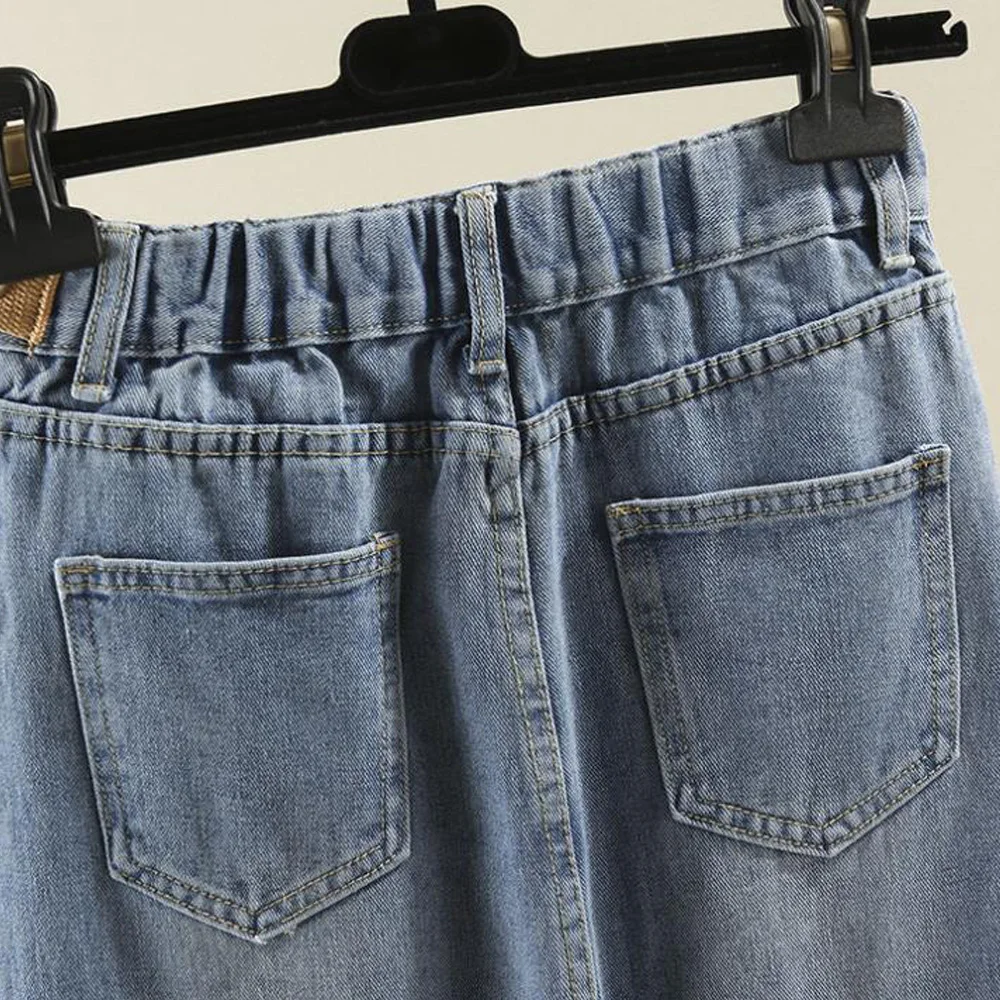 

2021 New Women Denim Skirt 6xl 7xl Plus Size Straight High Waist Skirts Korean Chic Fashion Streetwear Side Spilt Jeans Skirt