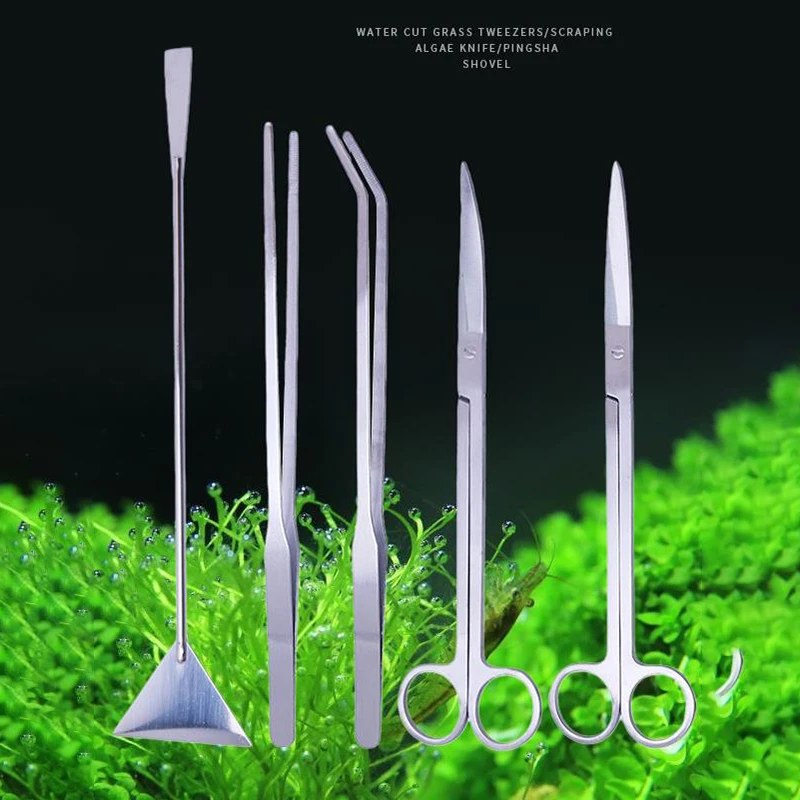 

5pcs Aquarium Tweezers Sets Curved And Straight Scissors Set For Aquarium Maintenance Stainless Steel Plant Tank Tools Accessory