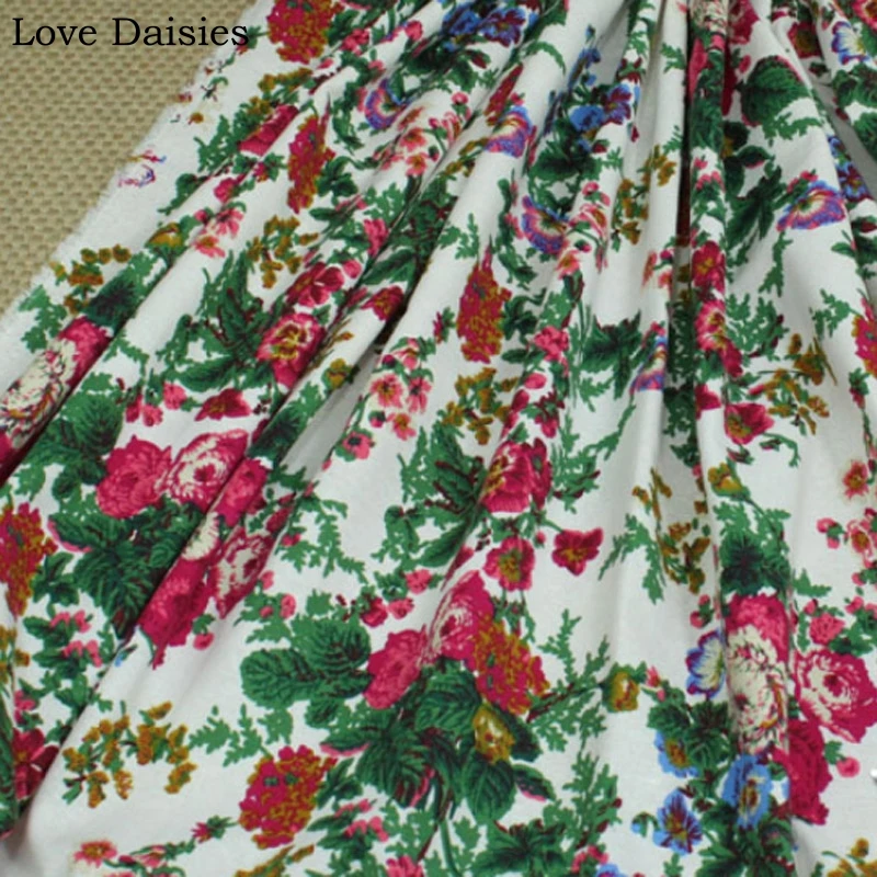 

Cotton/Linen Textile WHITE RED Color Brown Rose Red Blue Rosa Flower Floral Fabric for Tablecloth Curtain Apparel Handwork Craft