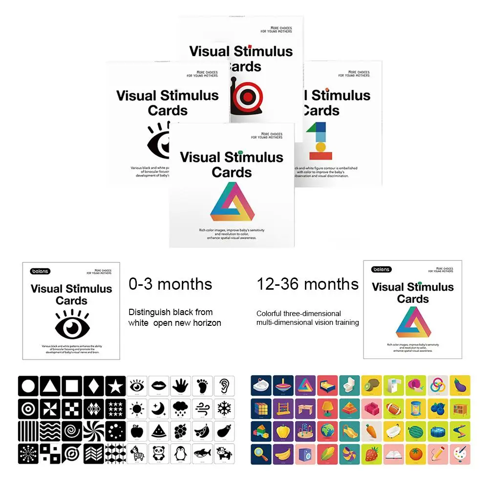 

High Contrast Baby Flashcard Colorful Visual Stimulation Learning Activity Card for Babies Ages 0-3
