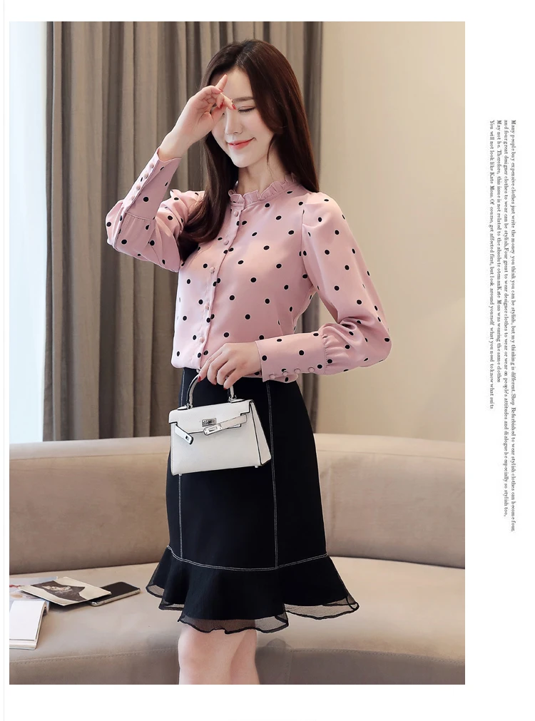 Корейская модная шифоновая блузка в горошек, женская блузка, рубашки больших размеров, Blusas Mujer De Moda, женские блузки, женские топы и блузки, топы блузка женская рубашка женская футболка женская