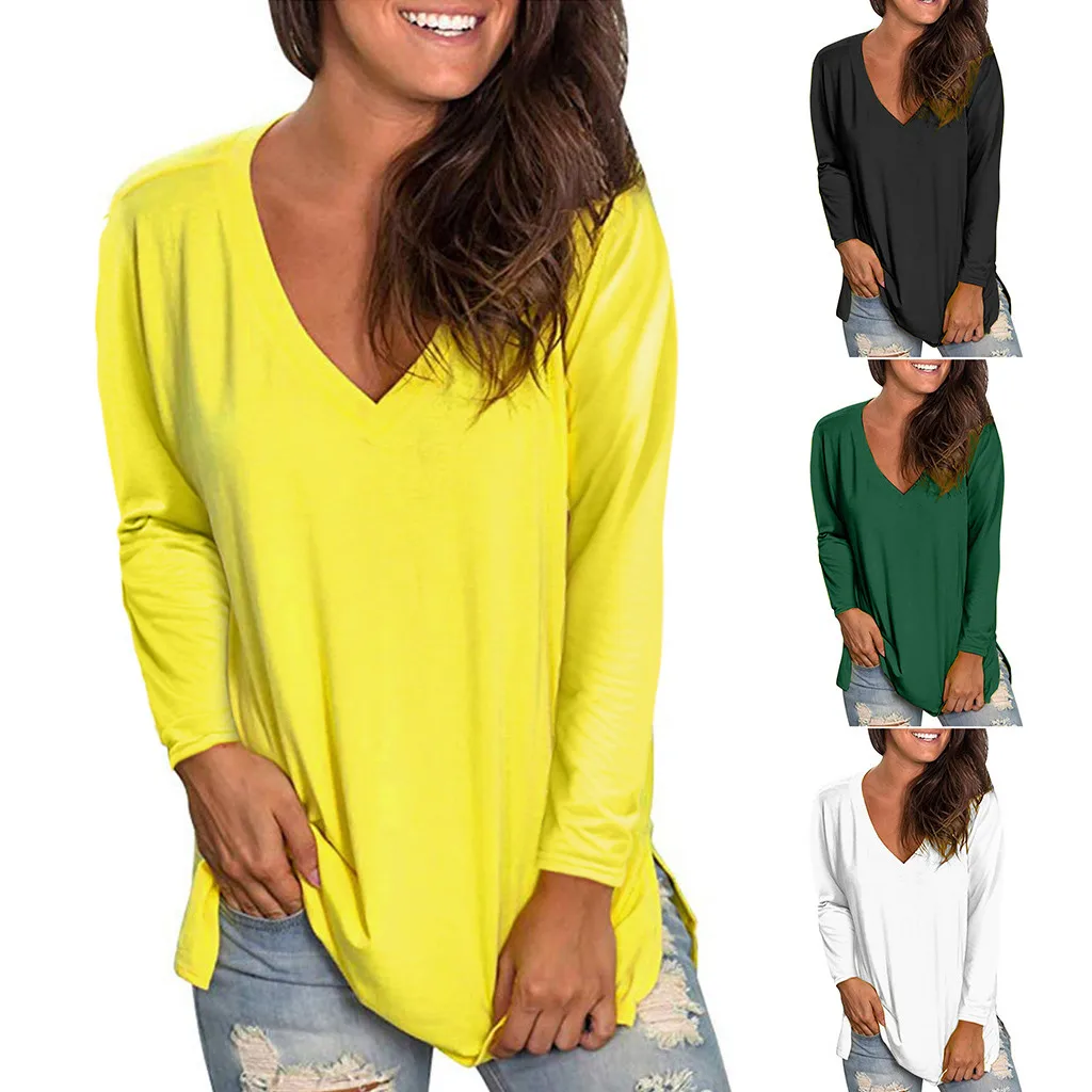 Блузка Топ 2019 Новая женская зимняя рубашка с v образным вырезом и длинным рукавом