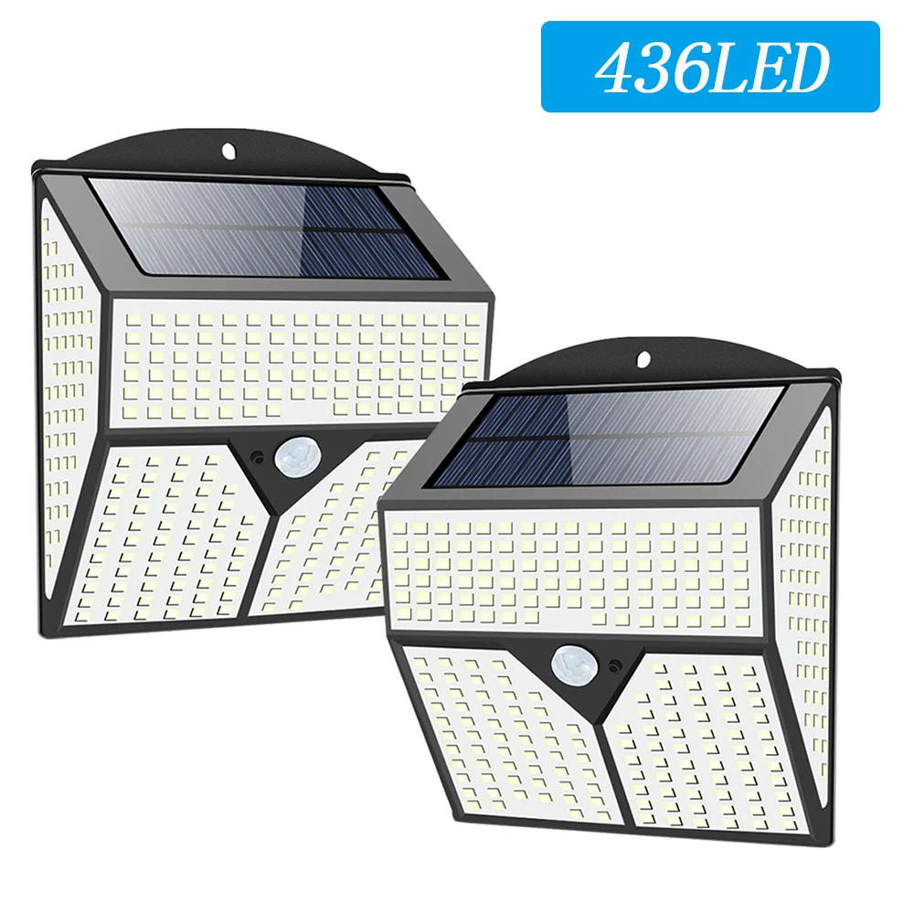 

436LED Outdoor Solar Lights PIR Motion Sensor Wall Lamps Waterproof Garden Solar Lamp For Patio Pathway Decoration Street Light