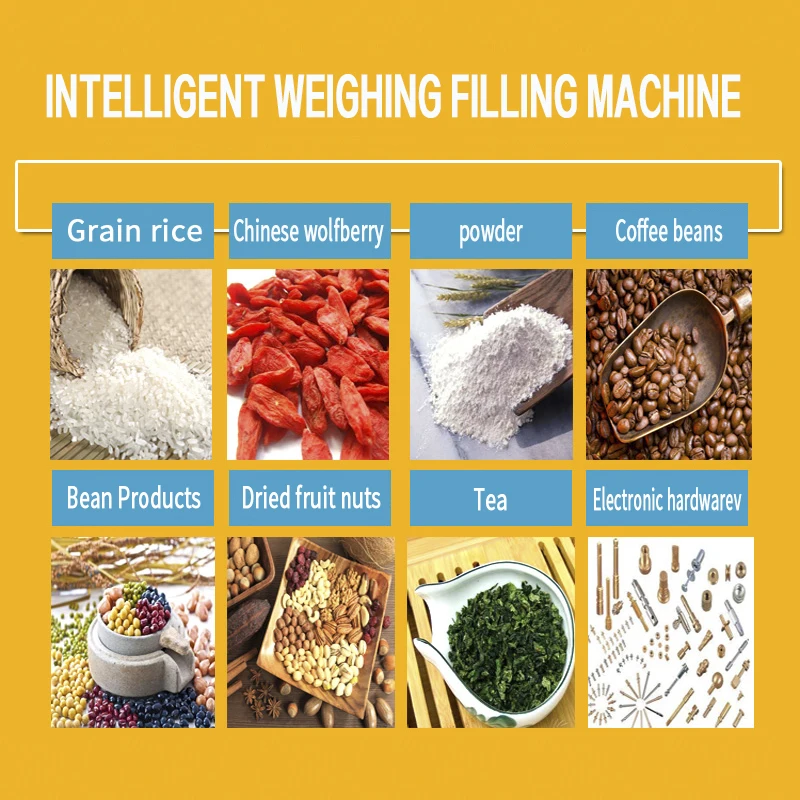 

20-1200G Automatic Filling Machine Filler Weighing Packaging Stainless Steel For Granular Powder Rice Cereal Nuts Grain Mixing