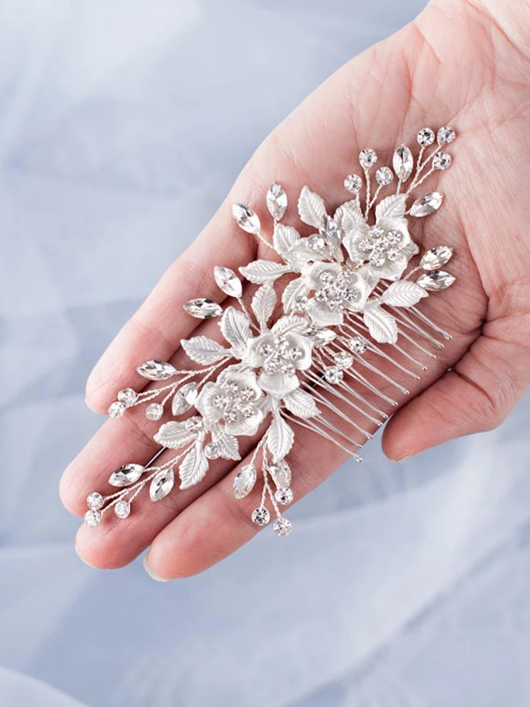 

Silver color Crystal Flower Bridal Headbands Hair Jewelry Wedding Hair Vine Headpiece tiara Wedding Hair Accessories Handmade