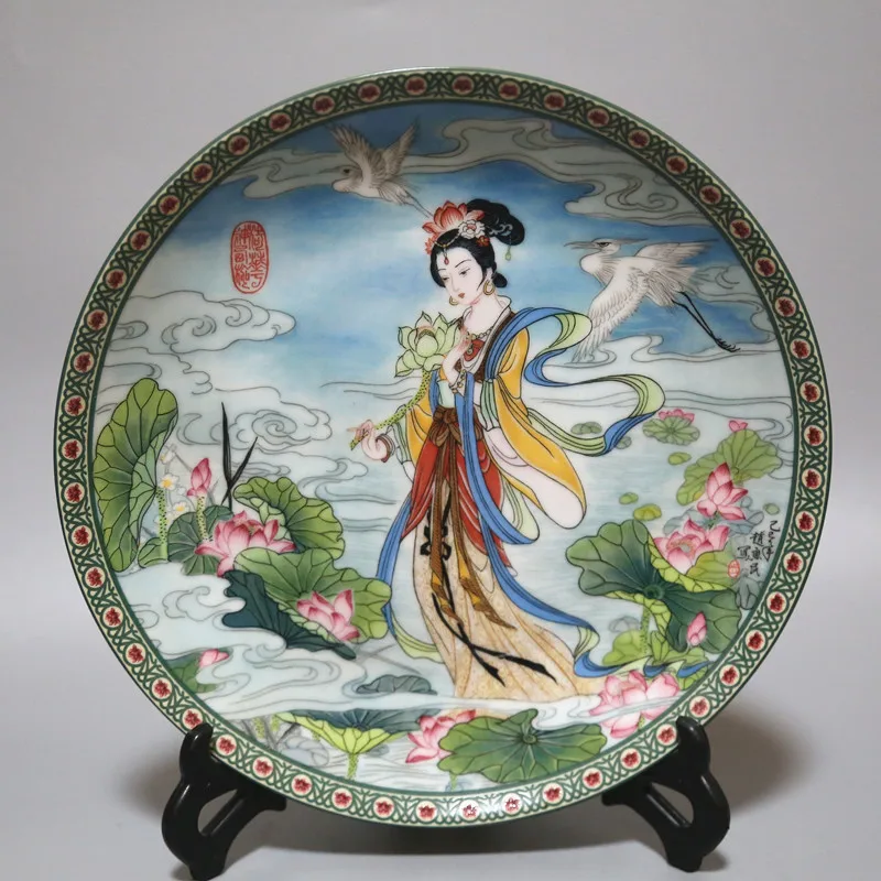 

Jingdezhen Factory Porcelain Ceramic Decorative Plate Lotus Fairy China Hundred Flower Fairy