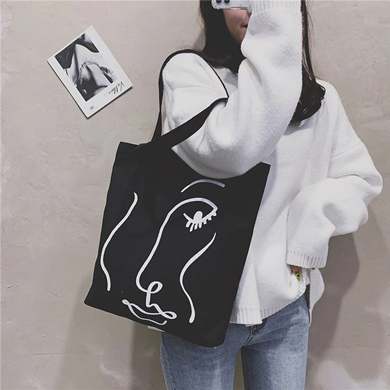 

Women Bag Vintage Abstract Printing Fashion Large-capacity Canvas Ins College Cute New Summer Female Shoulder Bags